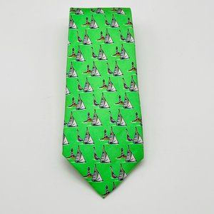 Lauren Ralph Lauren 100% Silk Green Sailboat Print Mens Tie Preppy Nautical